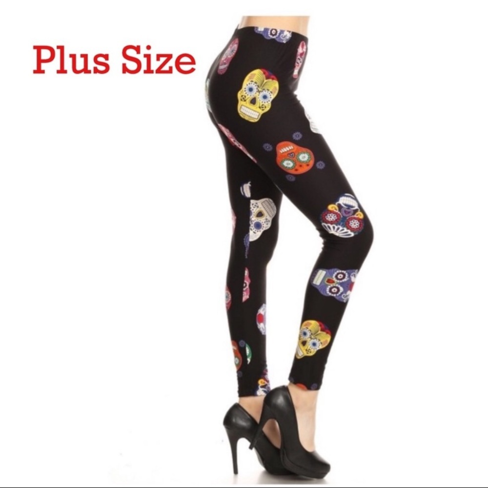 New Plus Size Skull Print Soft Brushed Women’s Leggings